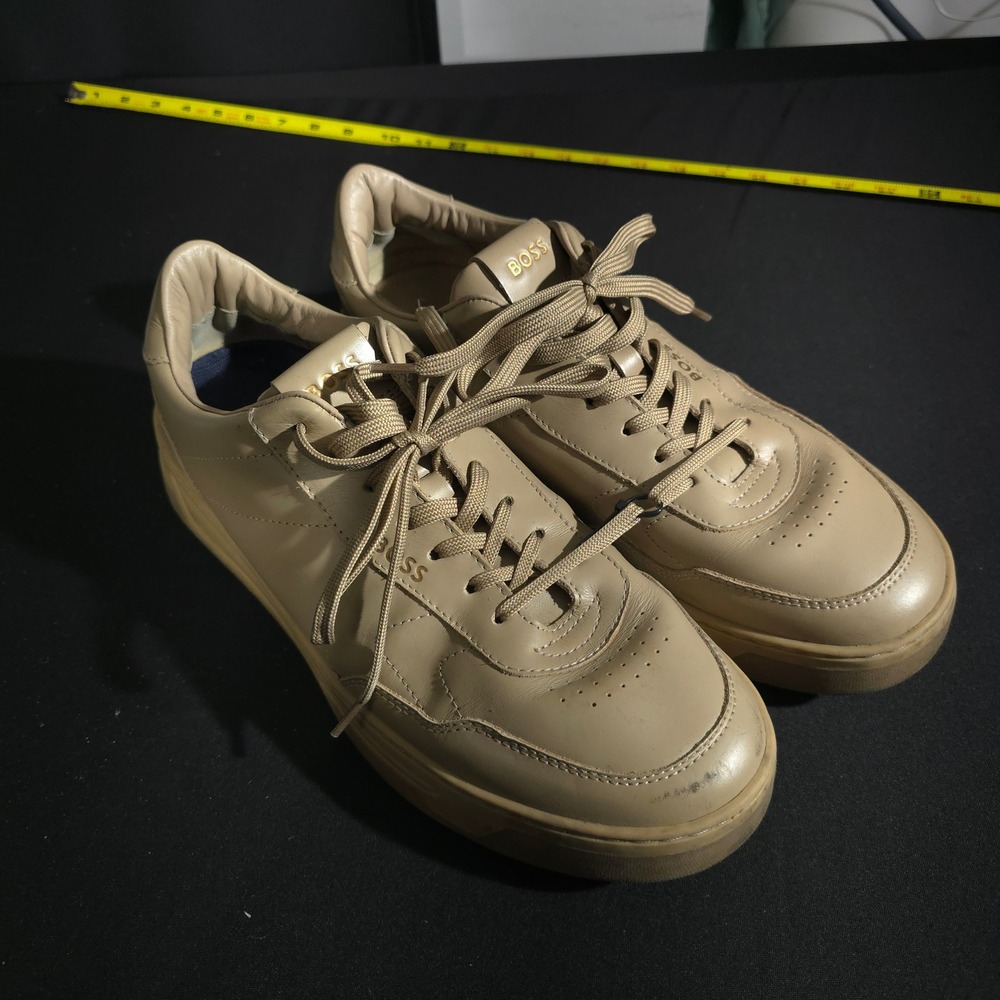 BOSS Hugo Boss Sneaker Mens 44 Tan Leather Low Top 50522907 Lace Up Portugal